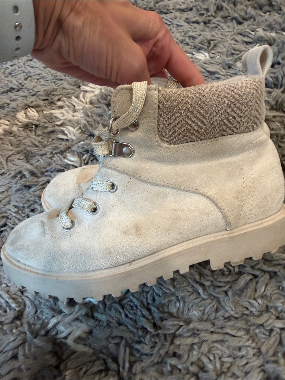 SO Cream Suede Kids Lace-Up Ankle Boots